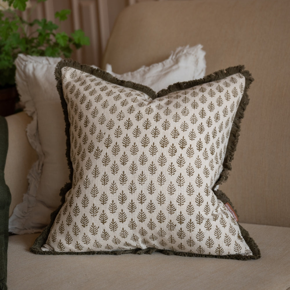 Sadie Olive Leaf Print Cushion 45x45