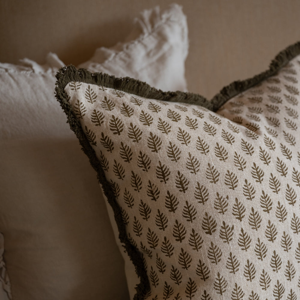 Sadie Olive Leaf Print Cushion 45x45