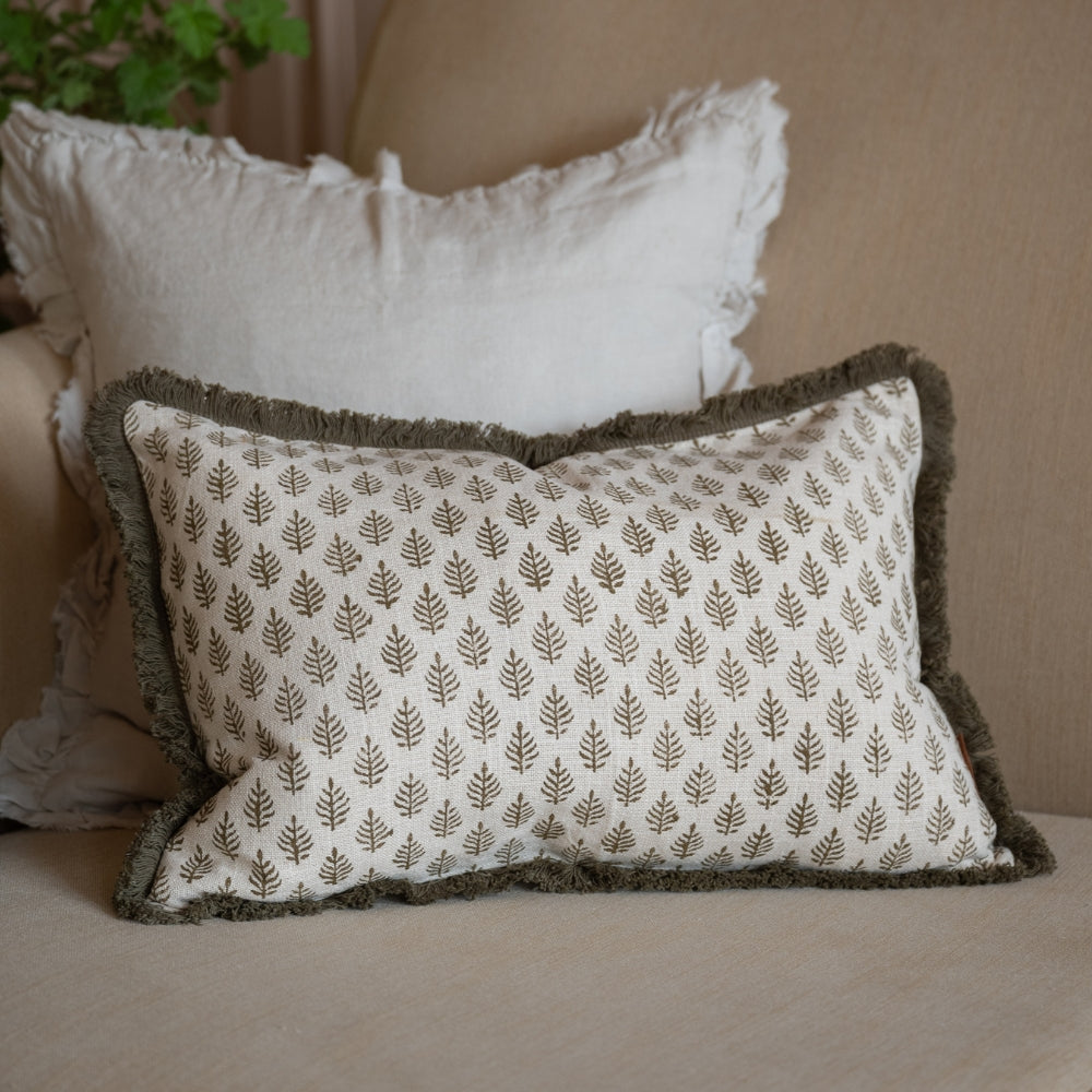 Sadie Olive Leaf Print Cushion 50x30
