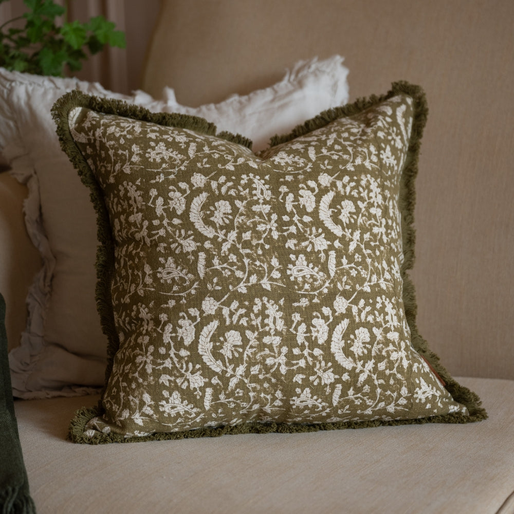 Sadie Olive Vintage Floral Cushion 45x45
