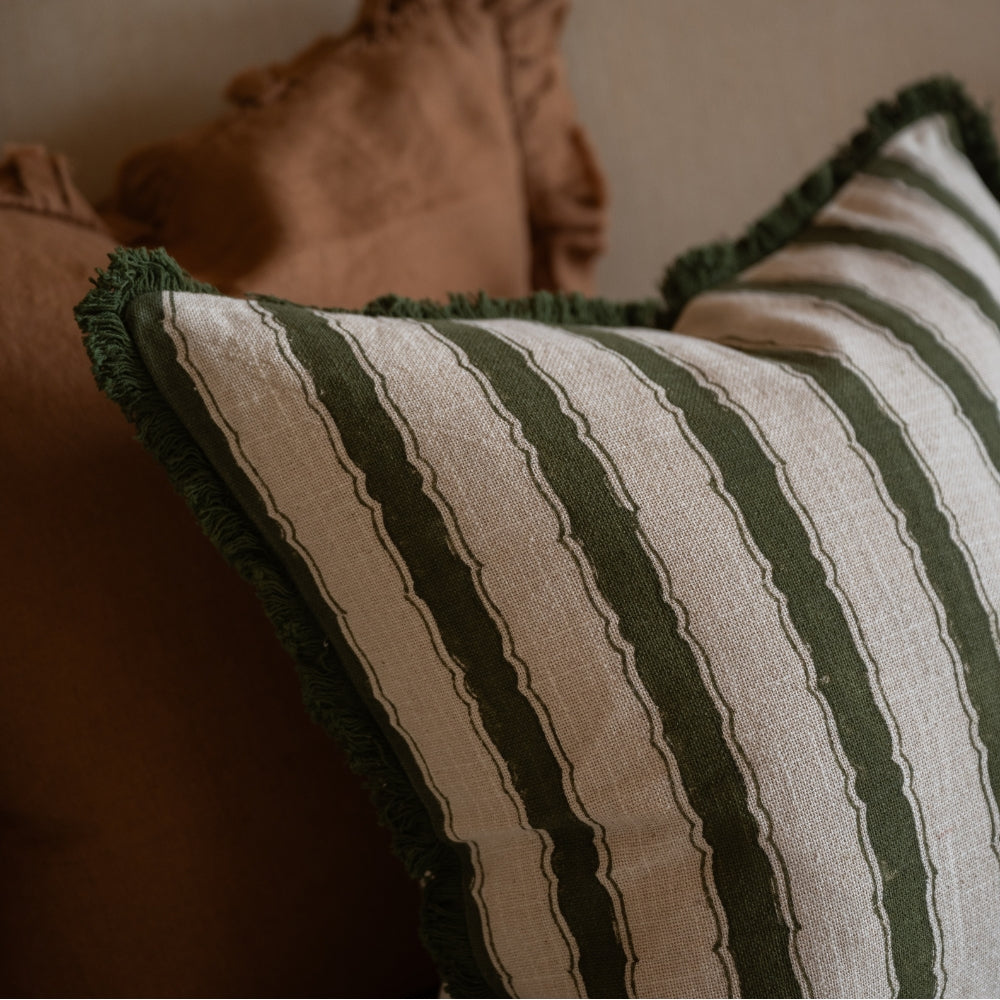 Sadie Vintage Olive Stripe Cushion 45x45
