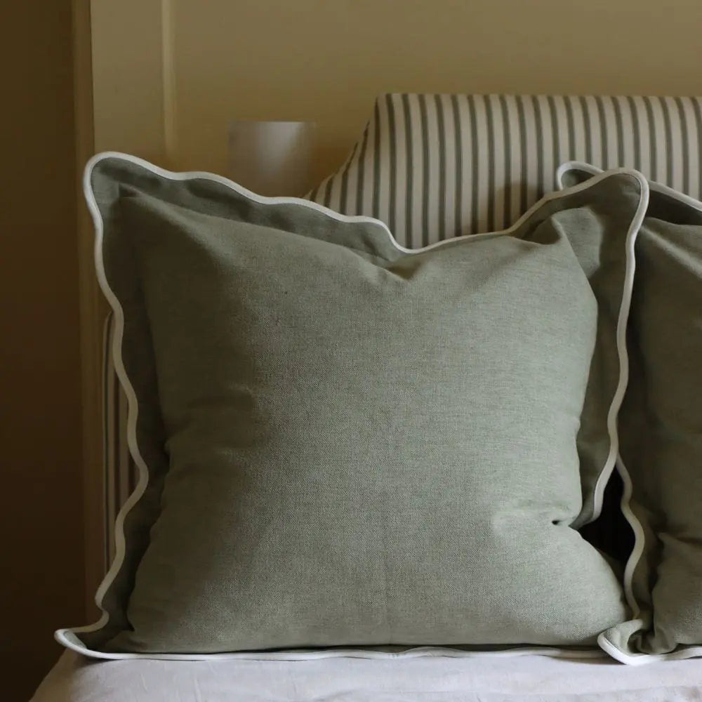 Chloe Sage Green Scalloped Edge Cushion 65x65