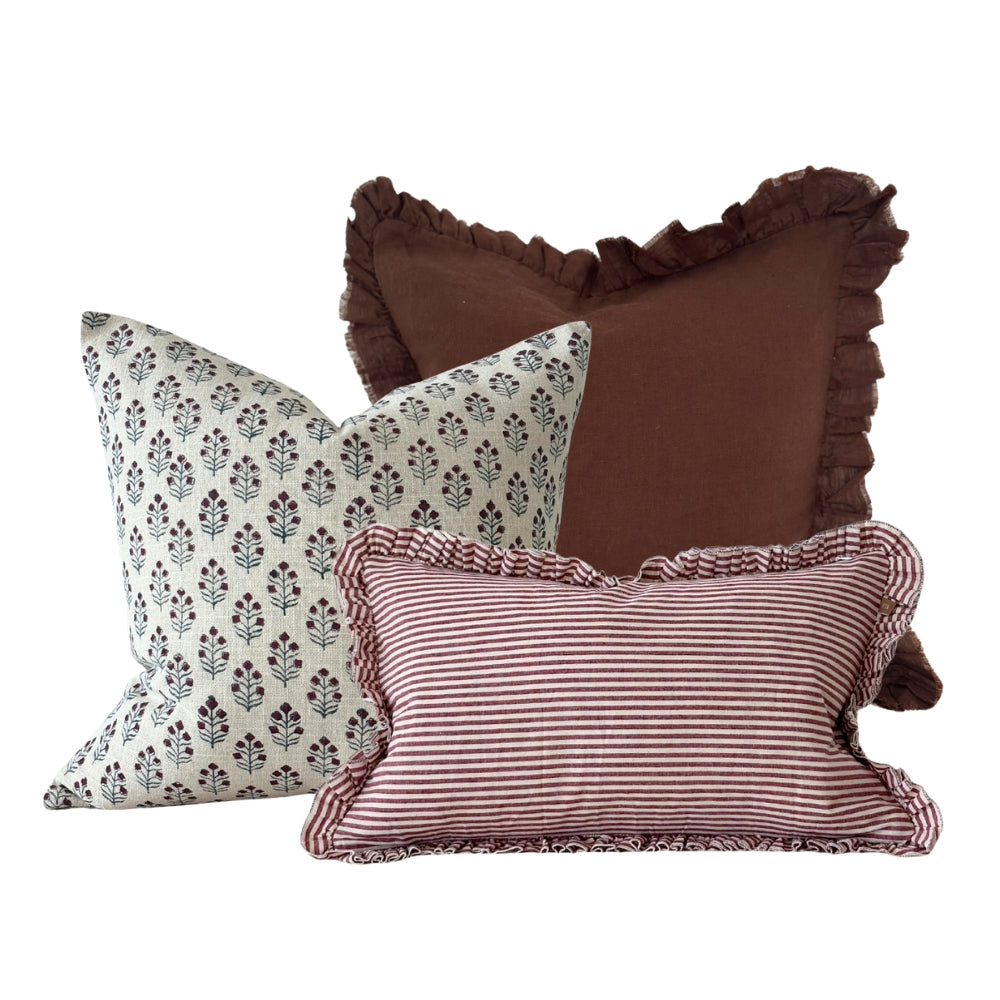 The Burgundy Stripe Cushion Combination