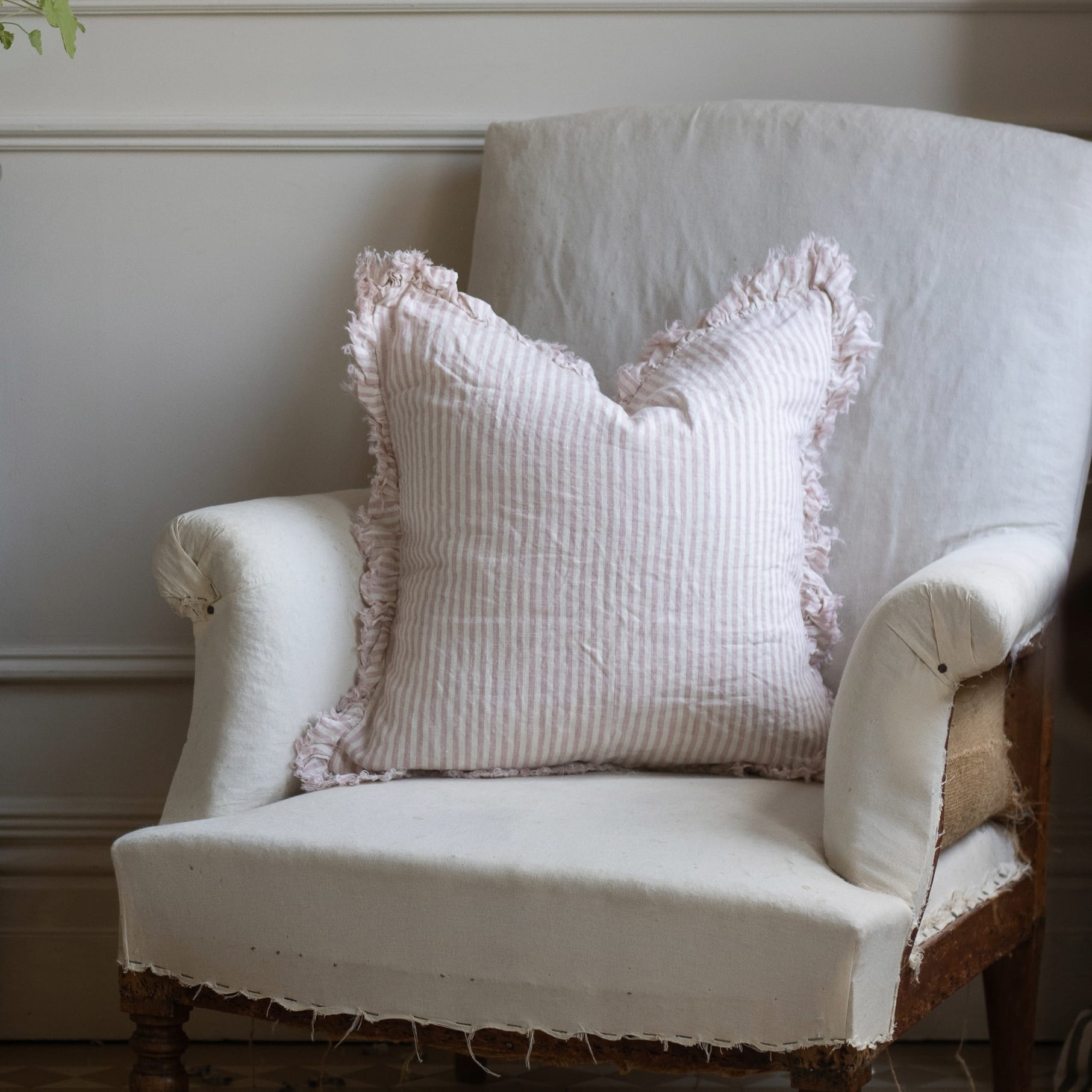 Hallie Pink Stripe Ruffle Cushion