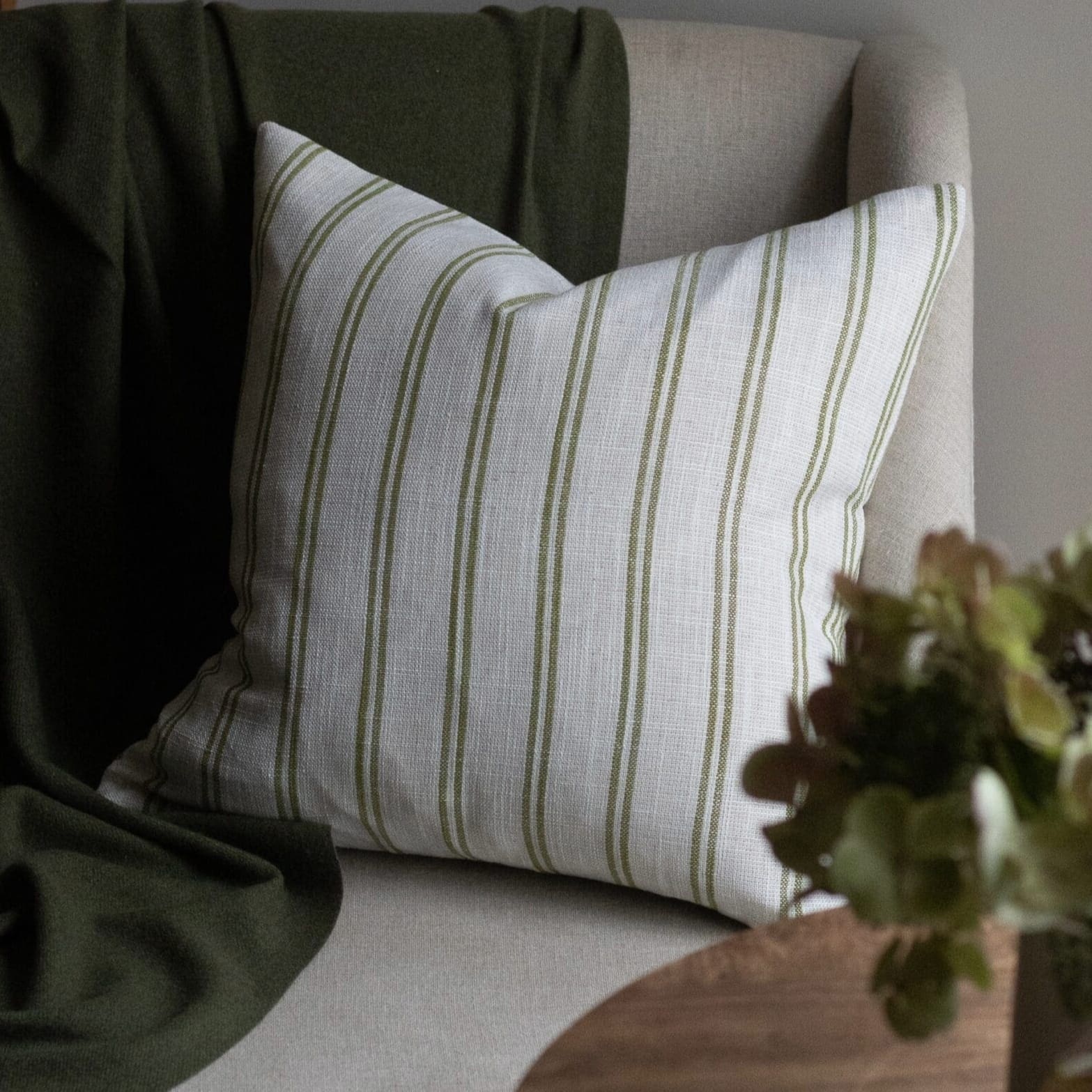 Rosie Olive Stripe Cushion • Ellenvale Interiors