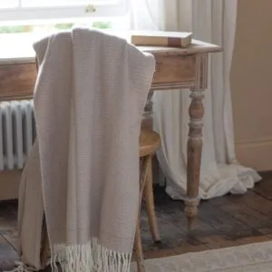 brown tassel throw with herringbone pattern