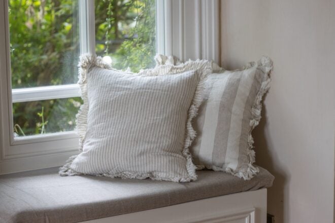 Hallie Natural Stripe Ruffle Cushion