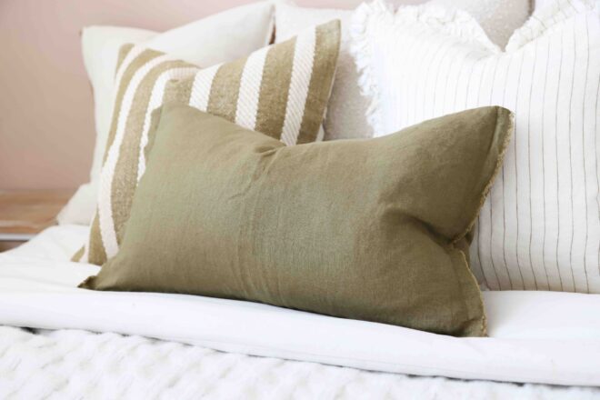 Esmee Olive Green Linen Cushion 50×30