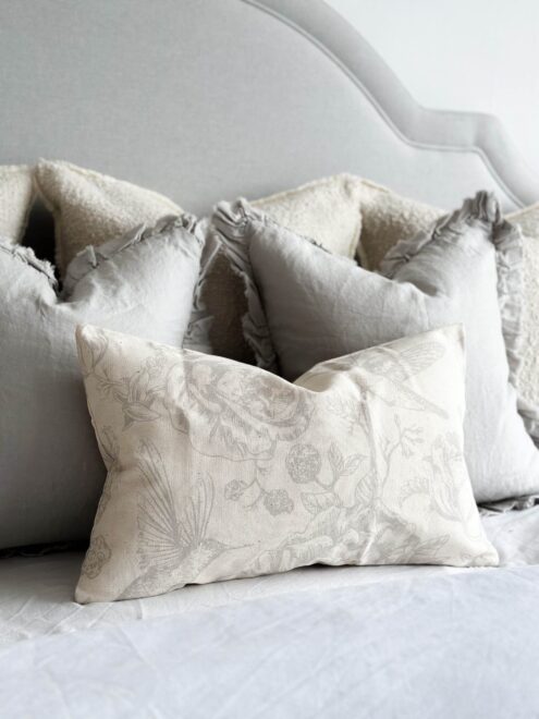 Aria Grey Bird Print Cushion 50×30