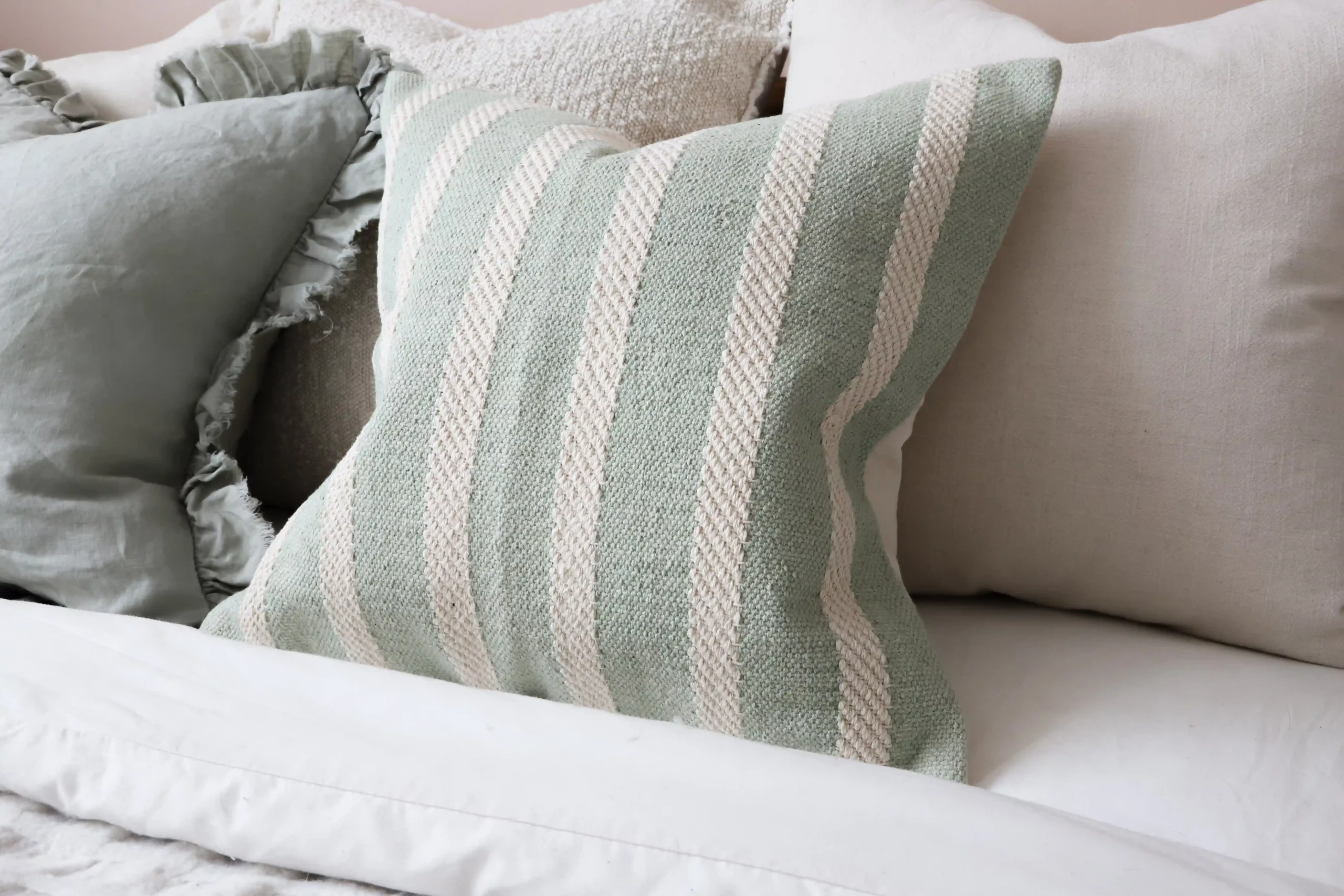 India Sage Rope Stripe Cushion