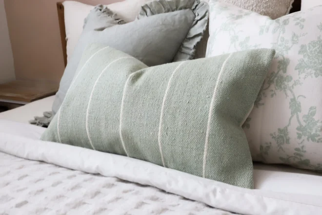 India Sage Green Stripe Cushion 50×30