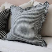 Hallie Charcoal Stripe Ruffle Cushion