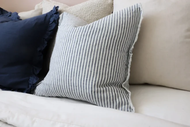 Esmee Navy Stripe Linen Cushion