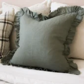 Hallie Khaki Green Ruffle Cushion