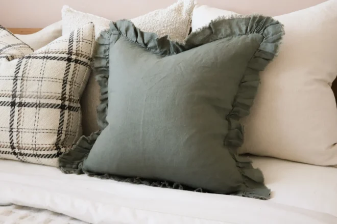 Hallie Khaki Green Ruffle Cushion