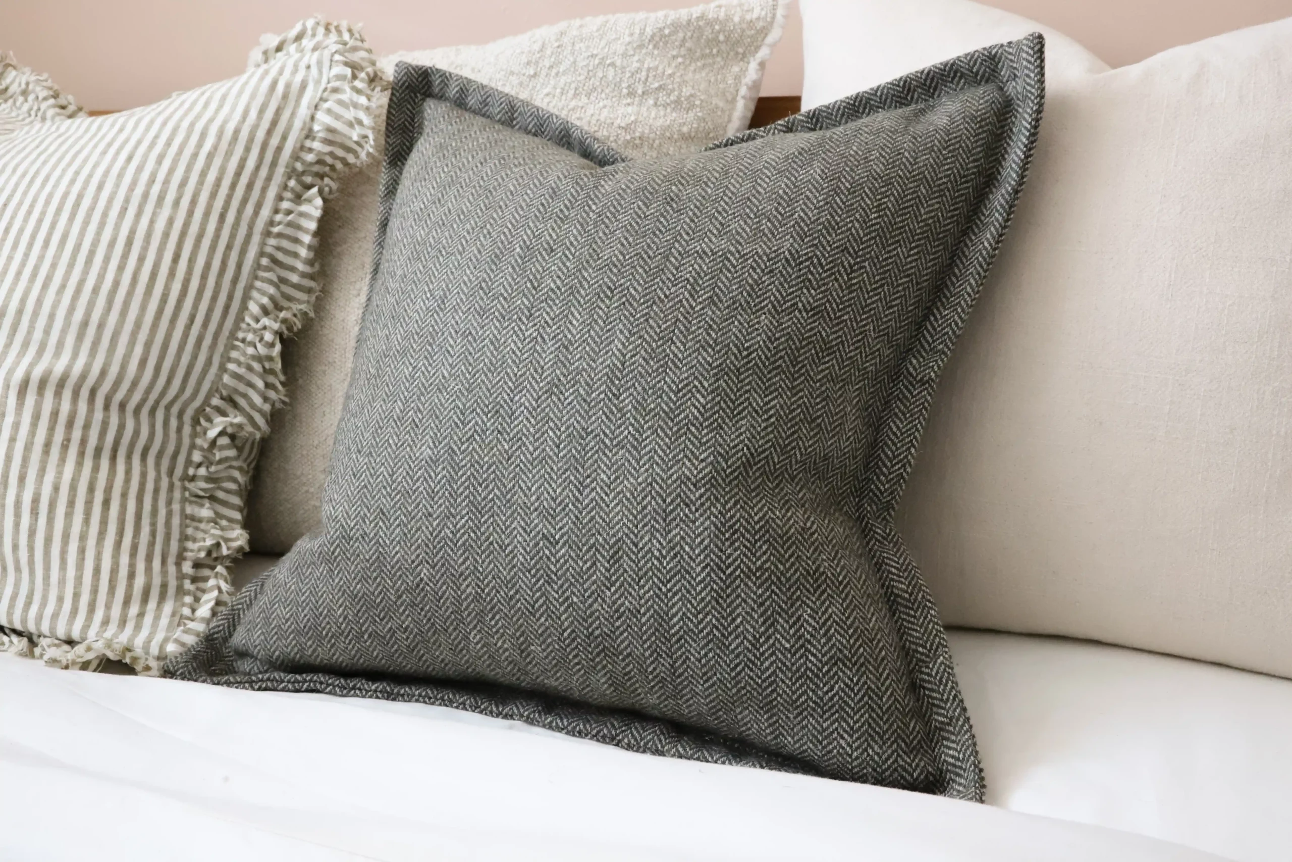 Tia Green Herringbone Cushion