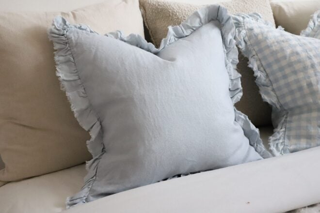 Hallie Dusty Blue Ruffle Cushion