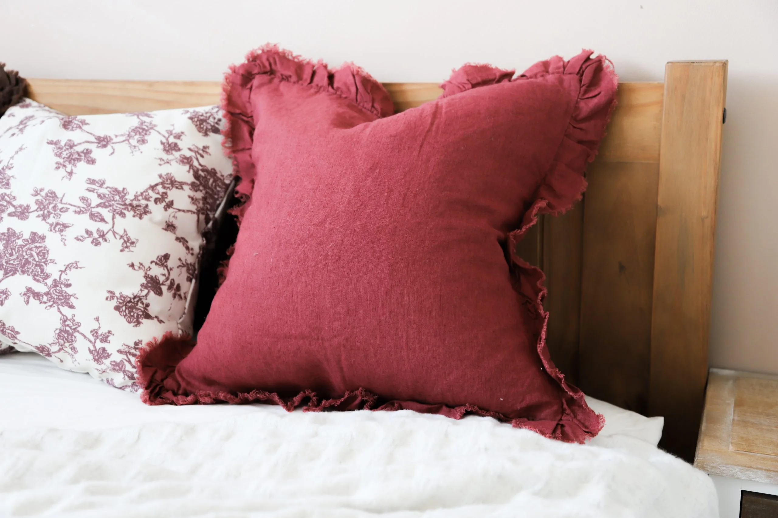 Hallie Burgundy Ruffle Cushion