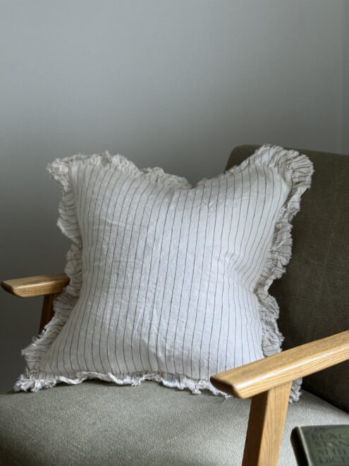 Hallie Rust Pinstripe Ruffle Cushion