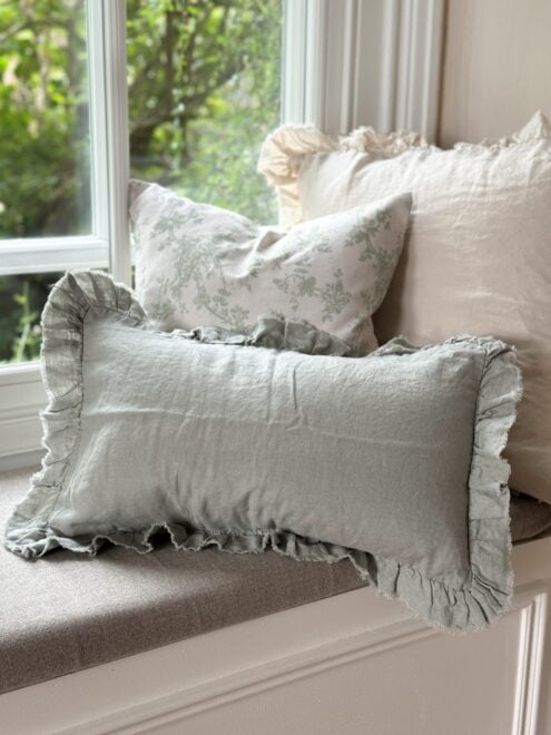 Hallie Sage Green Ruffle Cushion 50×30