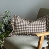 Hallie Brown Gingham Ruffle Cushion 50x30