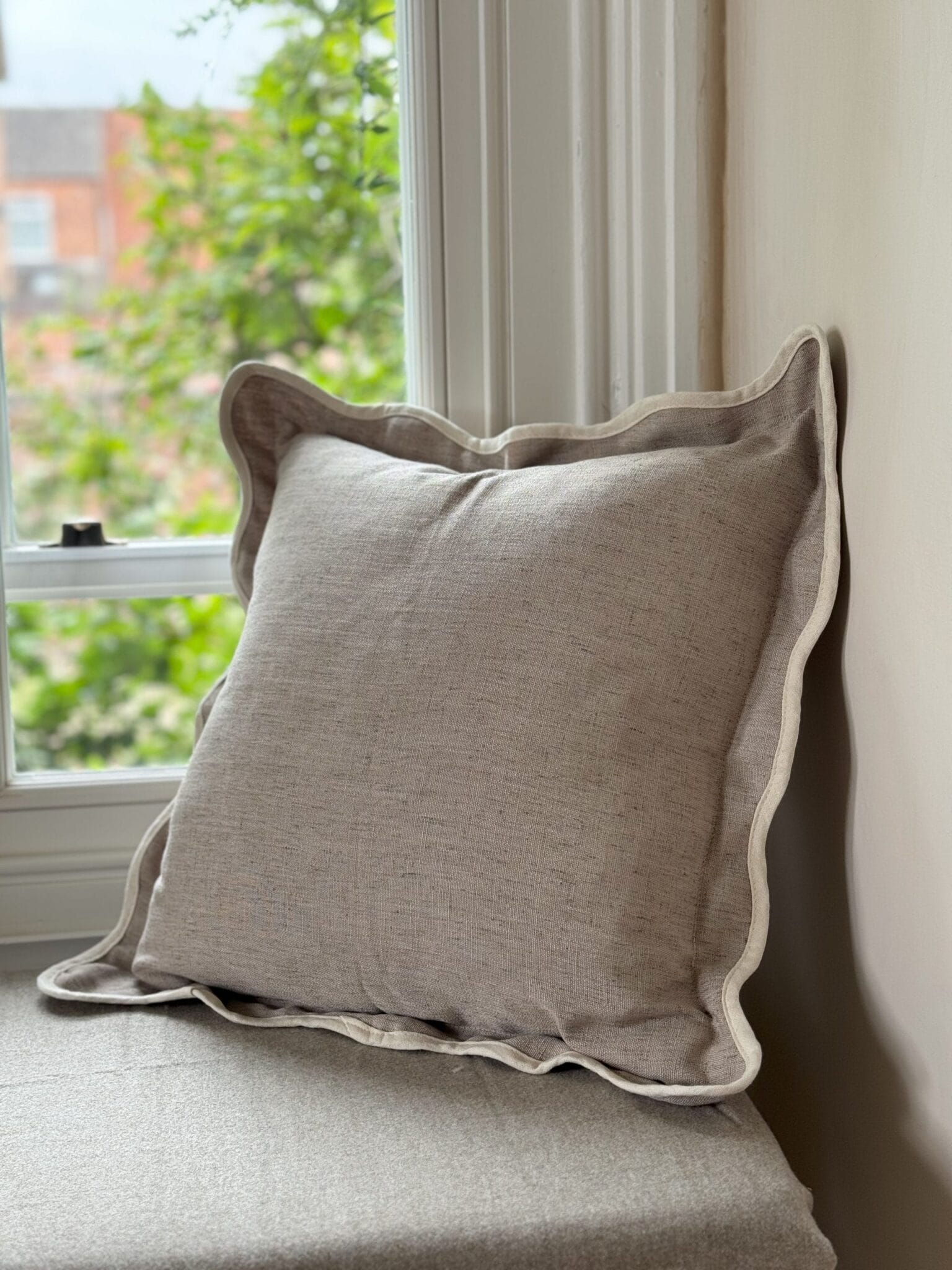 chloe greige scalloped edge cushion