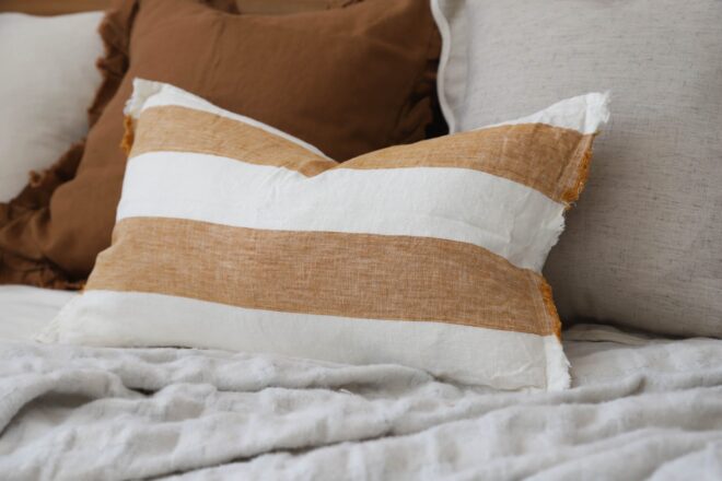 Esmee Mustard Wide Stripe Cushion 50×30