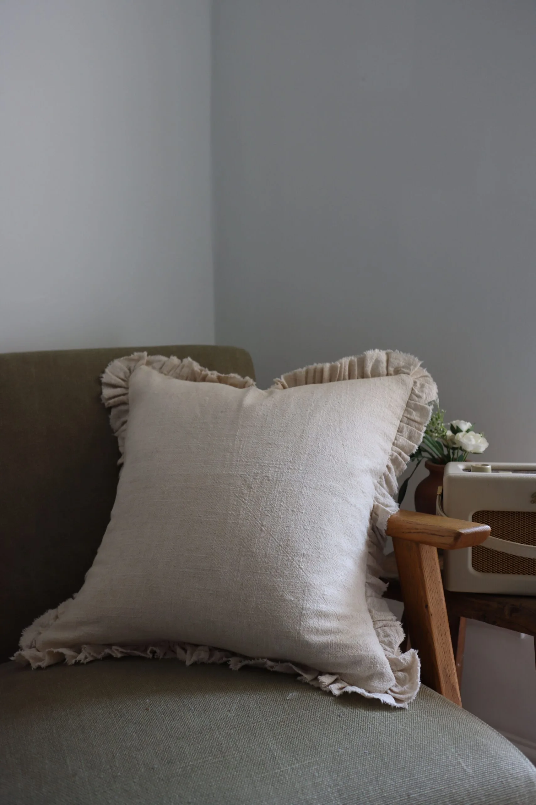 Grace Sand Ruffle Cushion