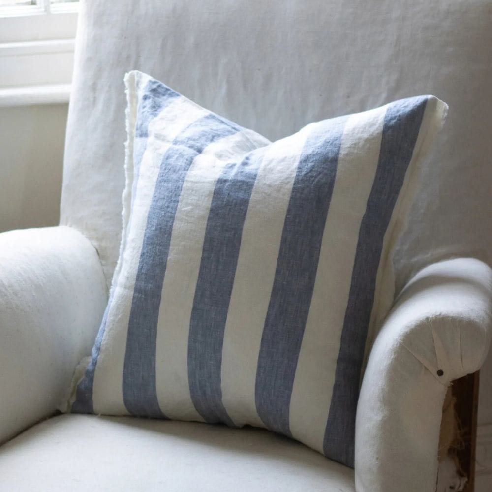 esmee blue wide stripe cushion