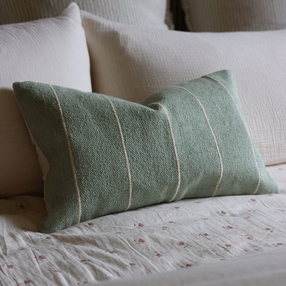 India Sage Green Stripe Cushion 50x30 • Ellenvale Interiors