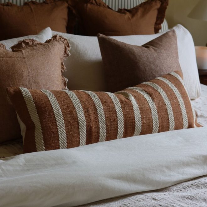 India Rust Rope Stripe Bolster Cushion