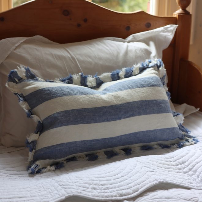 Hallie Blue Wide Stripe Cushion 50×30