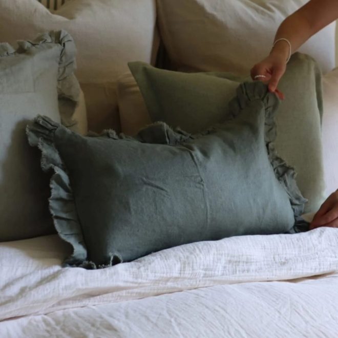 Hallie Khaki Ruffle Cushion 50×30