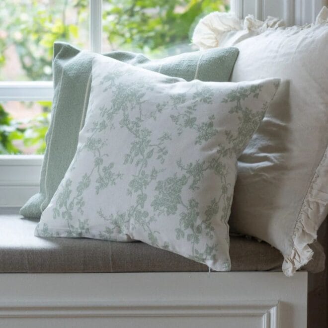 Aria Green Floral Print Cushion