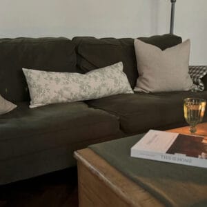 aria green floral cushion 80x30