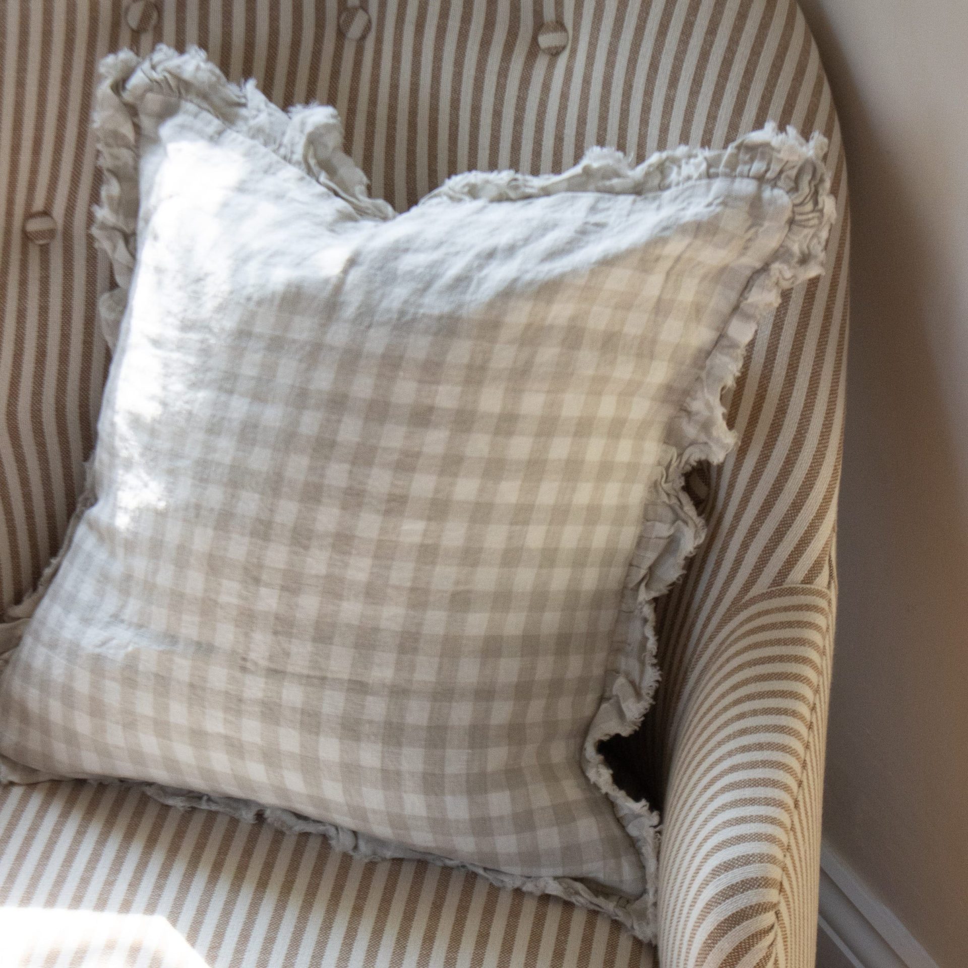 Natural Stripe Hallie Ruffle Linen Cushion