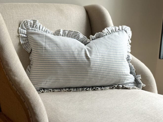 Darcy Blue Stripe Ruffle Cushion 50×30