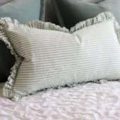 Darcy Sage Stripe Ruffle Cushion 50x30