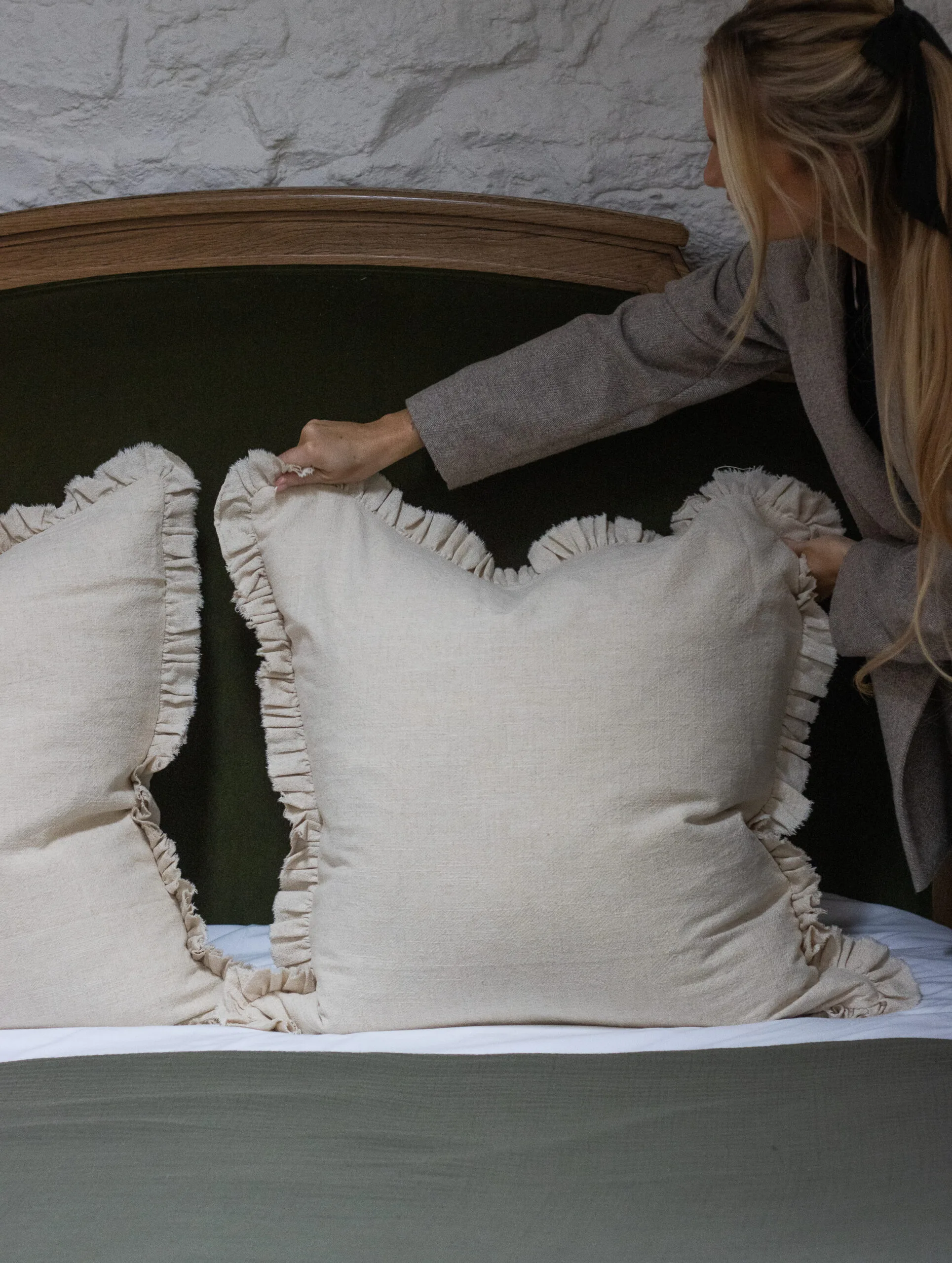 Grace Sand Ruffle Cushion 65x65