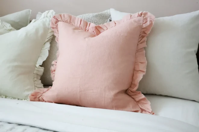 Hallie Baby Pink Ruffle Cushion 45x45cm