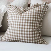 Hallie Brown Gingham Ruffle Cushion