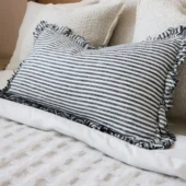 Hallie Charcoal Stripe Ruffle Cushion 50x30