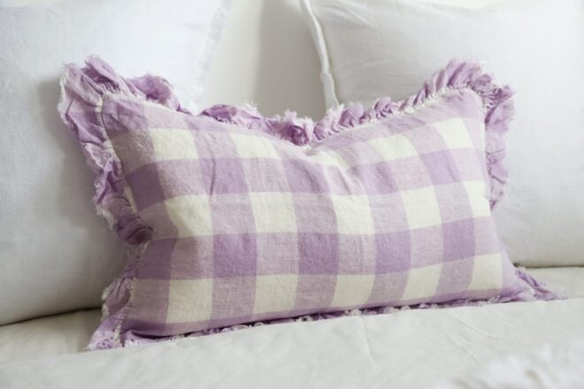 Hallie Lilac Check Ruffle Cushion 50×30