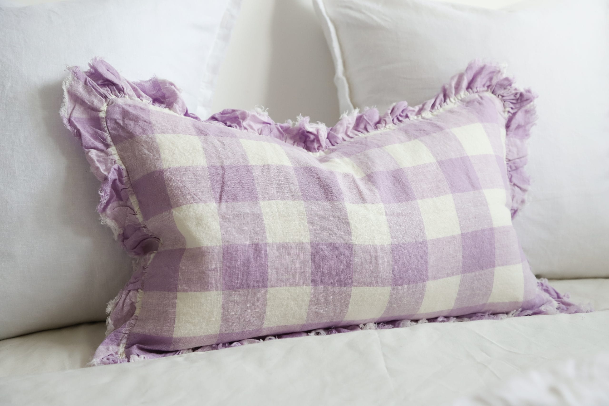 Hallie Lilac Check Ruffle Cushion 50x30