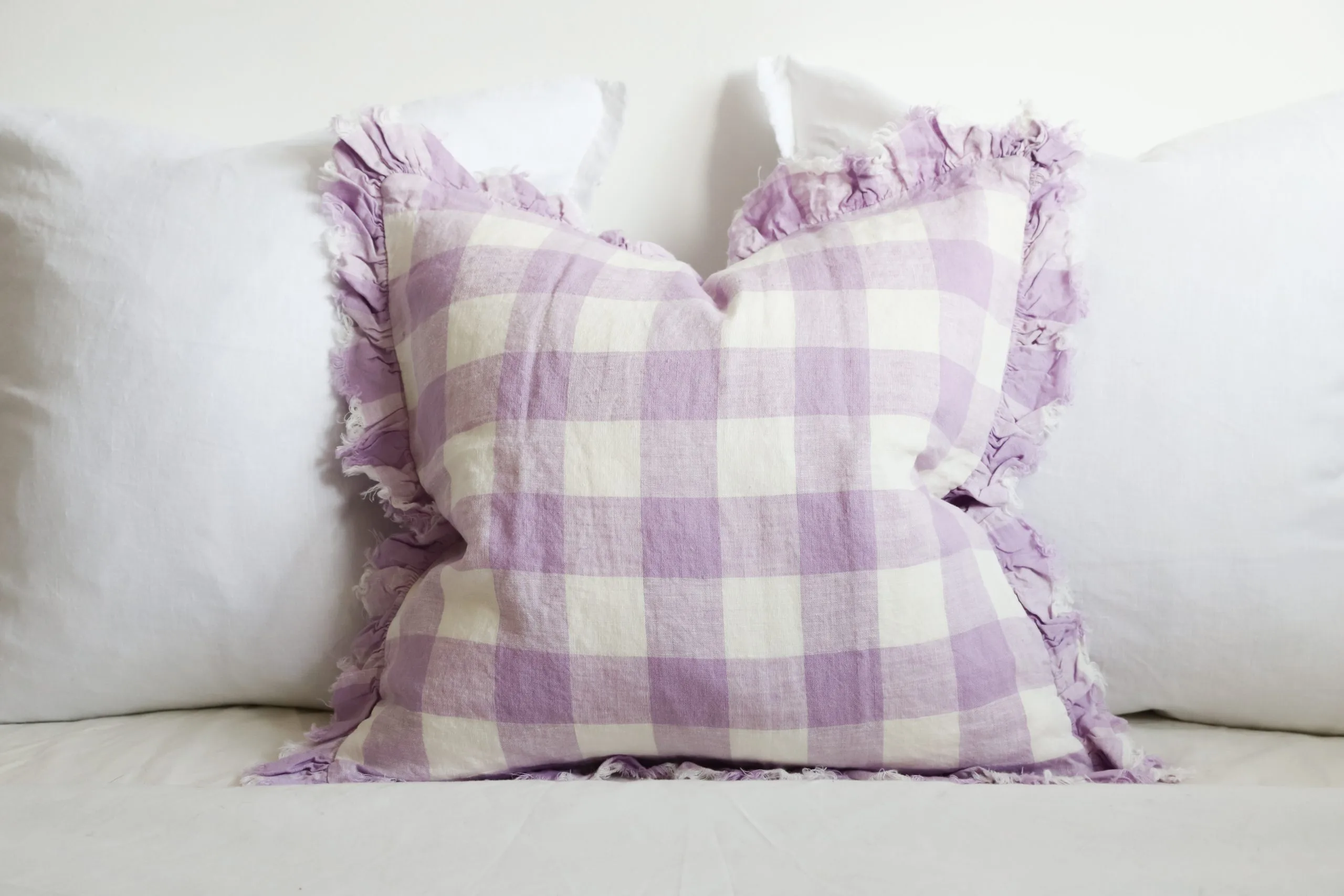 Hallie Lilac Check Ruffle Cushion