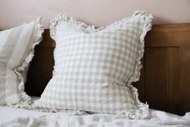 Hallie Natural Gingham Ruffle Cushion