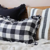 Hallie Navy Check Ruffle Cushion 50x30