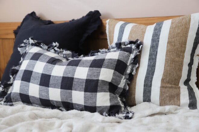 Hallie Navy Check Ruffle Cushion 50×30