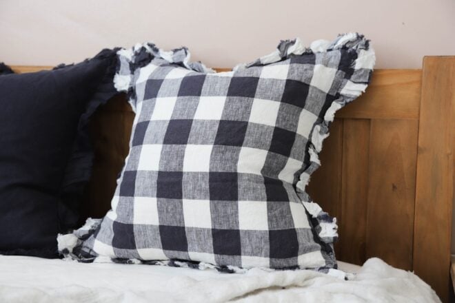 Hallie Navy Check Ruffle Cushion