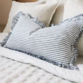 Hallie Navy Stripe Ruffle Cushion 50x30